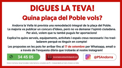 Campanya del PS d’Andorra la Vella per rebre aportacions sobre la nova plaça del Poble