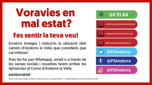 PS + Independents d’Andorra la Vella engega una campanya per detectar les voreres malmeses que hi ha a la parròquia